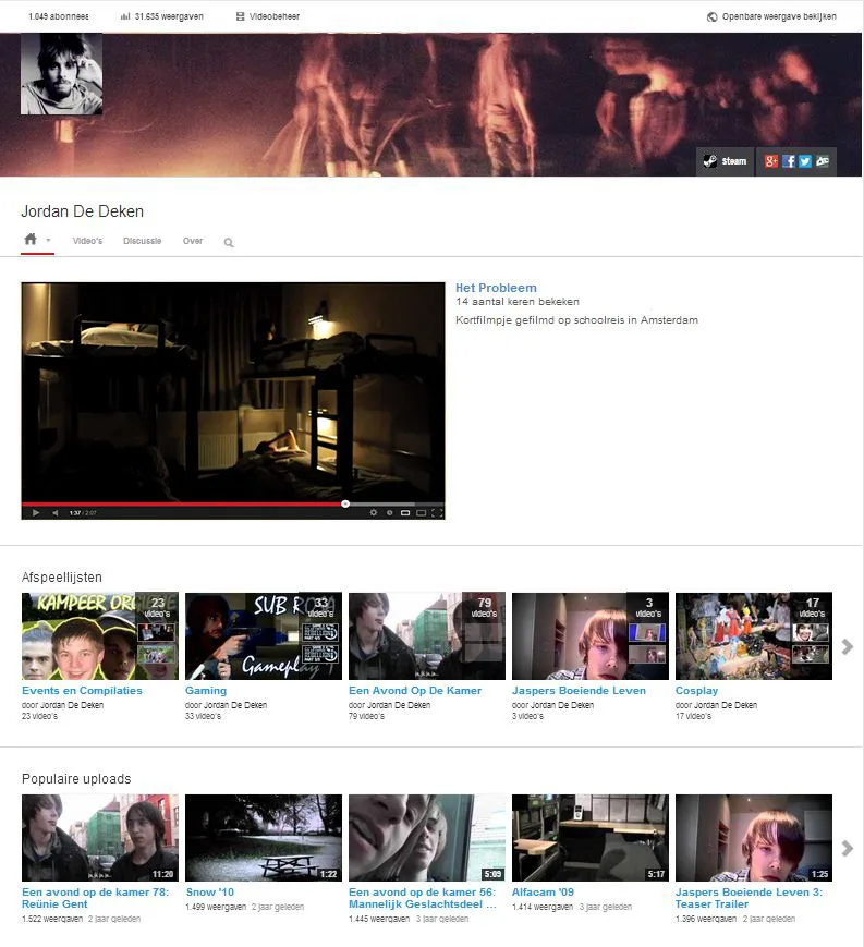 My Youtube channel in 2013.